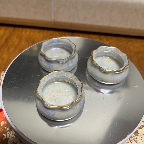 Porcelain Salt cellars, Austrian Gold Trimmed Iridescent ivory, Vintage, Stamped - Picture 1 of 5